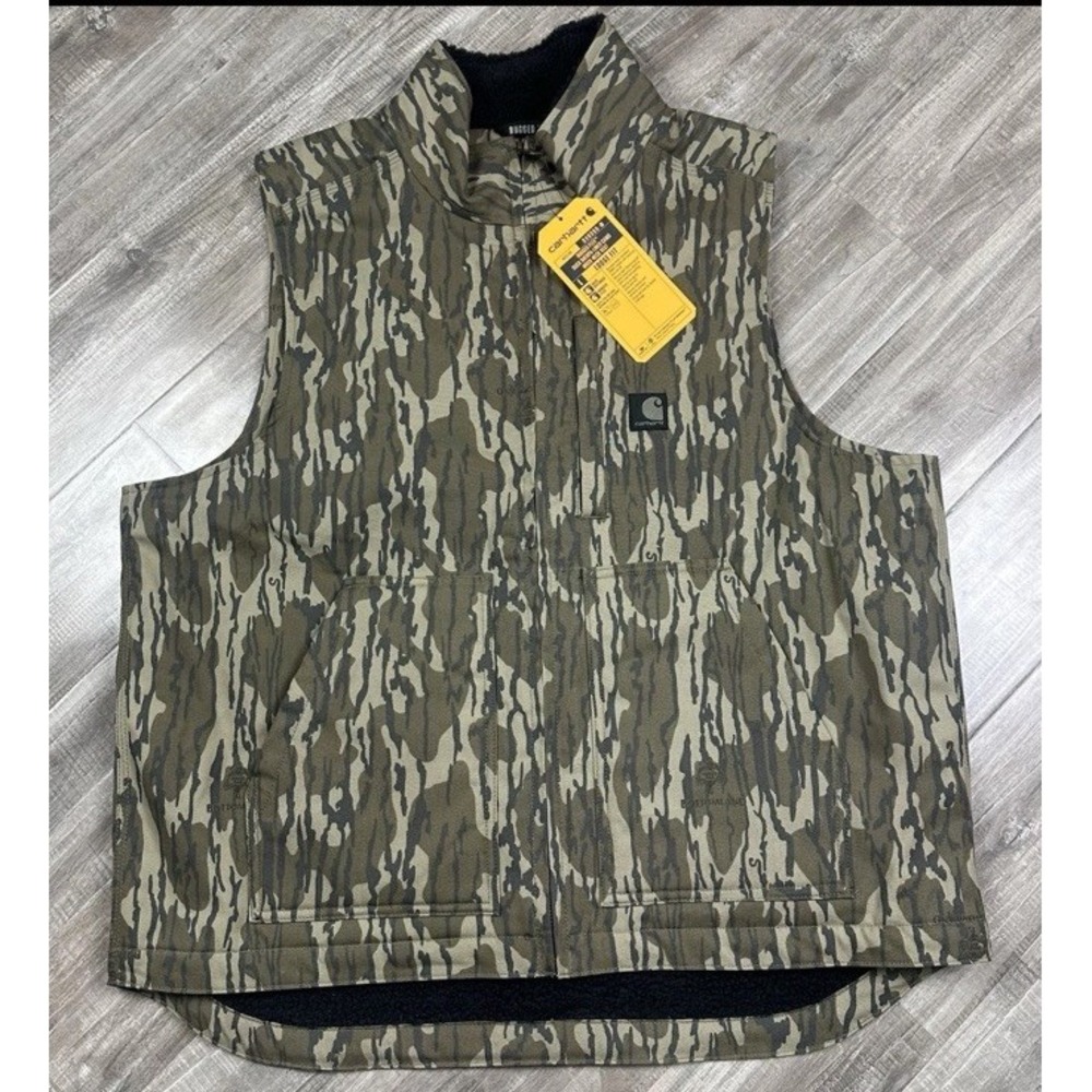 Carhartt Rugged Flex Duck Sherpa Lined Camo Mock Neck Vest Men Sz XL Bottomland